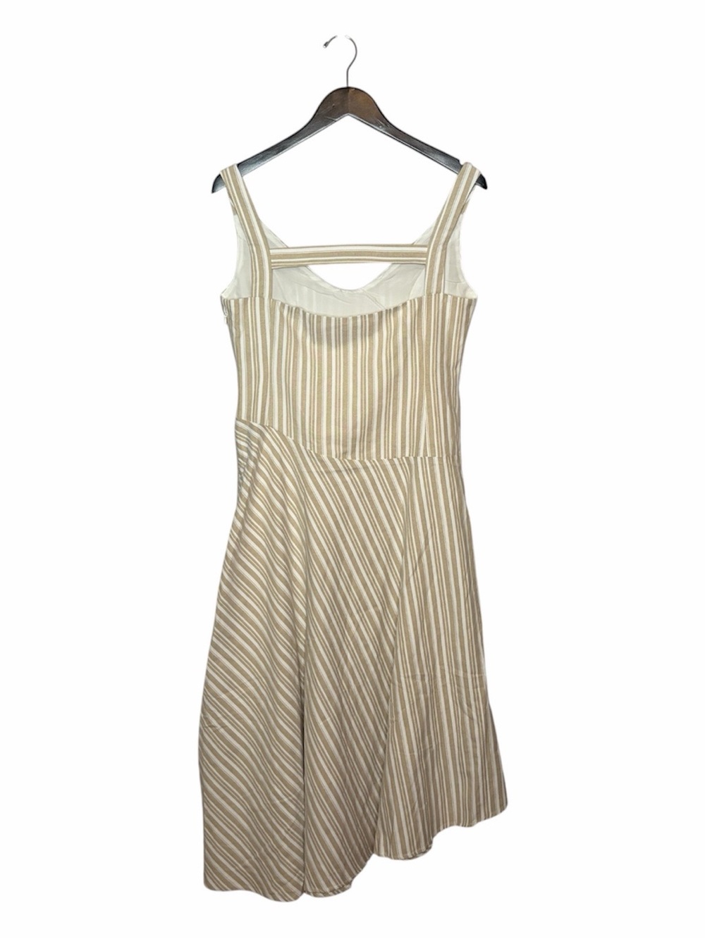 NWT Commense Striped Asymmetrical Hem Midi Dress Khaki Womens Medium - Picture 7 of 9